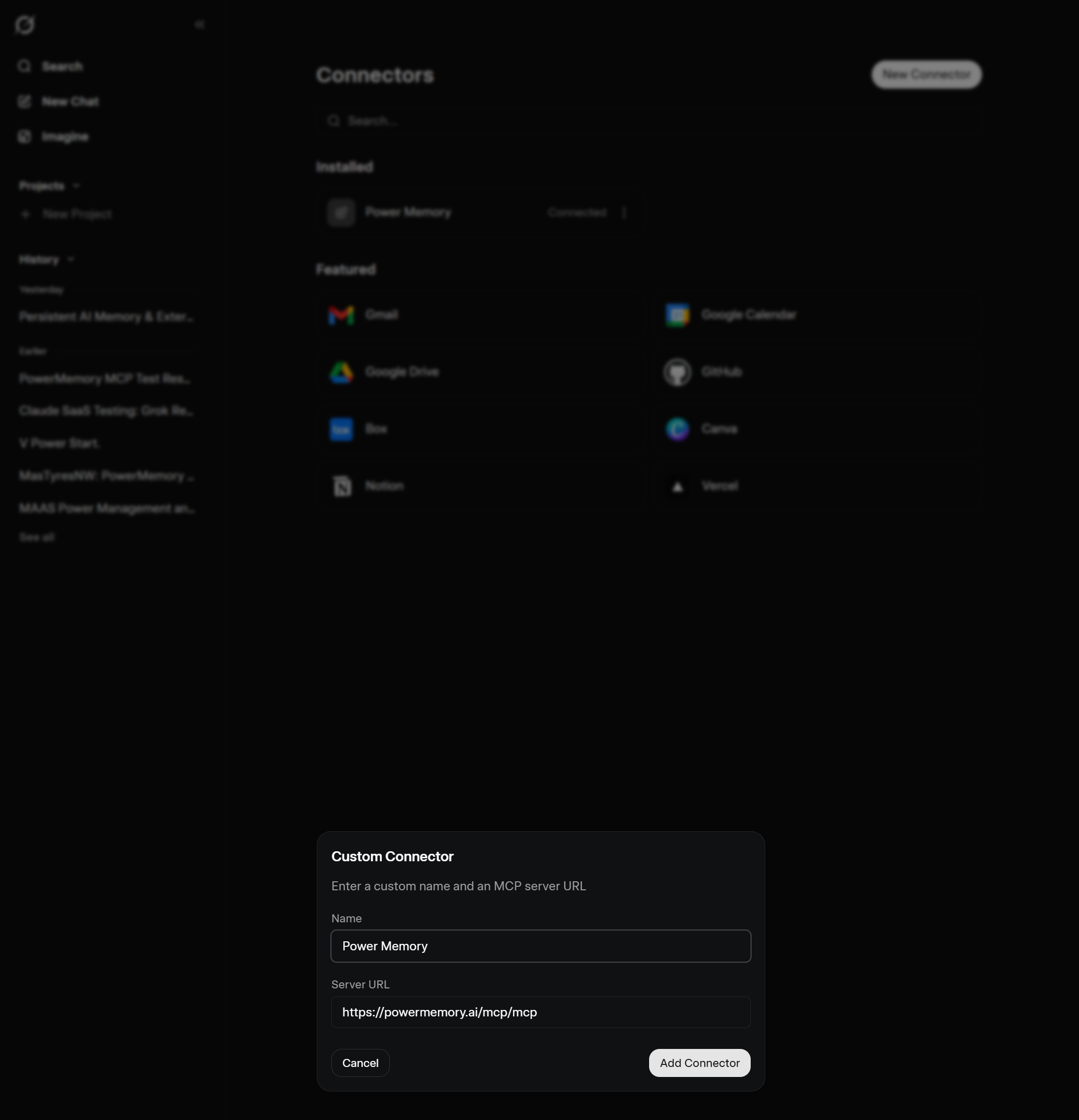 Adaugarea conectorului custom Power Memory in Grok
