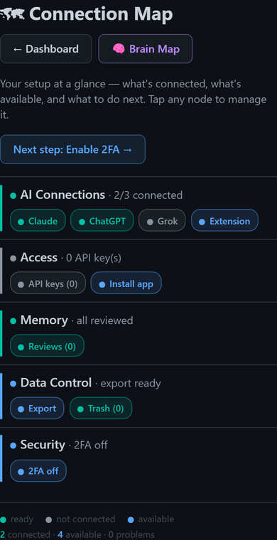 Connection Map pe telefon, ca rânduri stivuite
