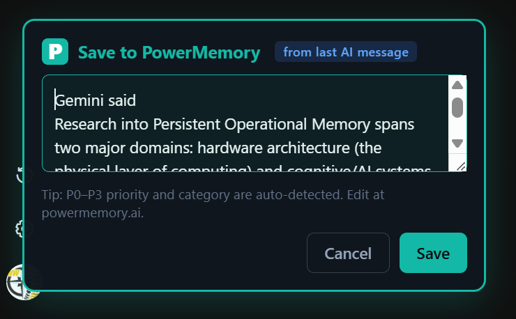 Save dialog auto-filled from the last AI message