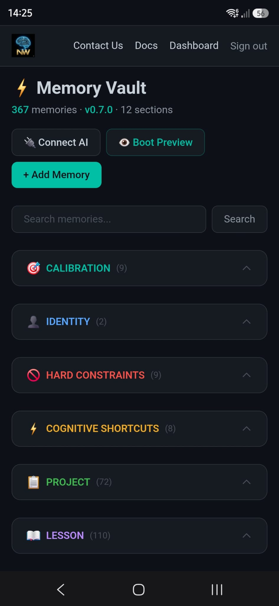 The dashboard running as an installed app on mobile