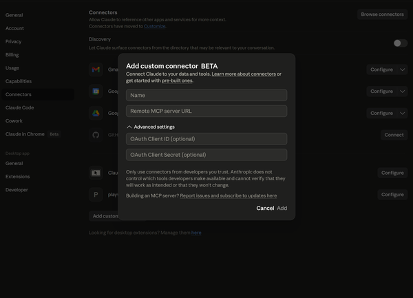 Step 2: Click "Add custom connector"